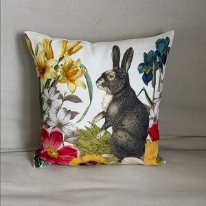 Pottery Barn Floral Rabbit Decorative Throw Pillow - Multi